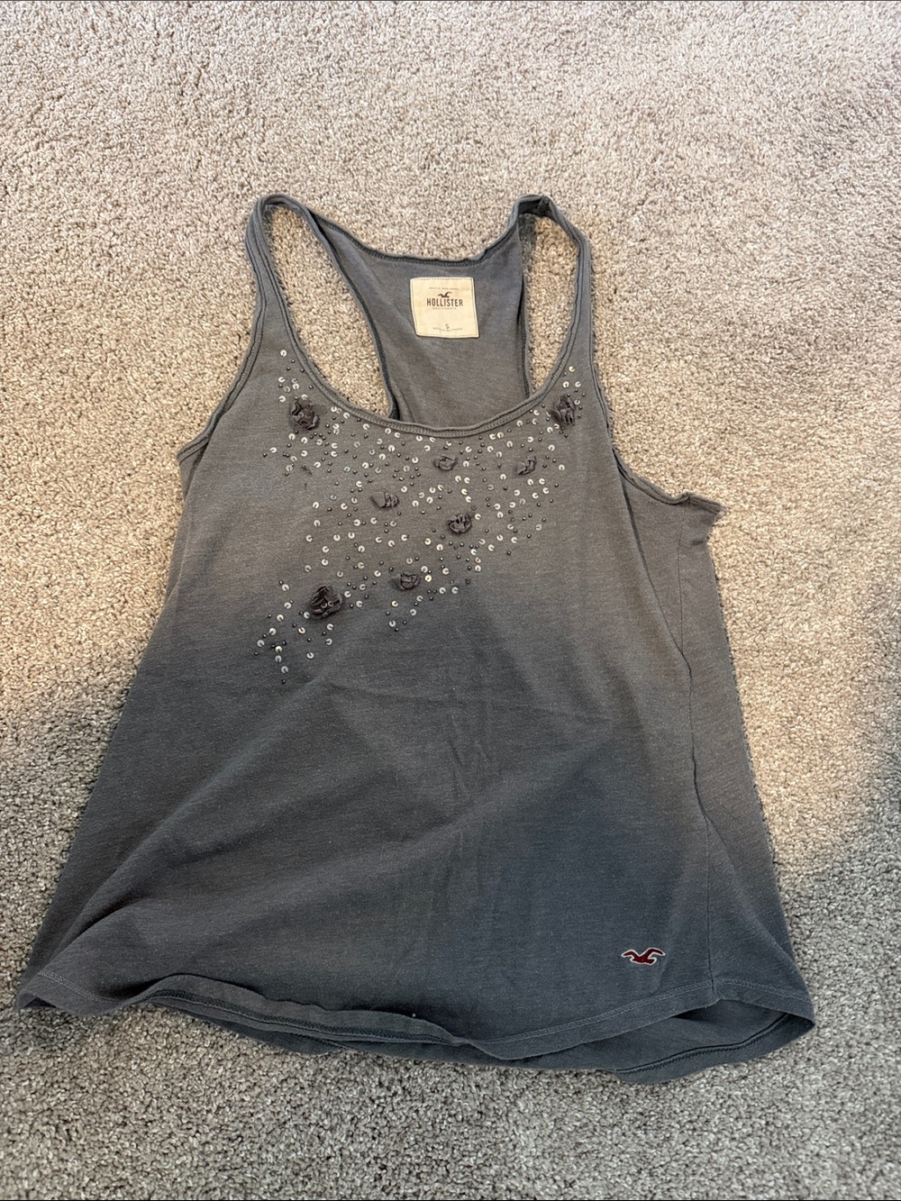 Hollister Charcoal Beaded Racerback Tank